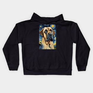 Mastiff Dog Breed Painting in a Van Gogh Starry Night Art Style Kids Hoodie